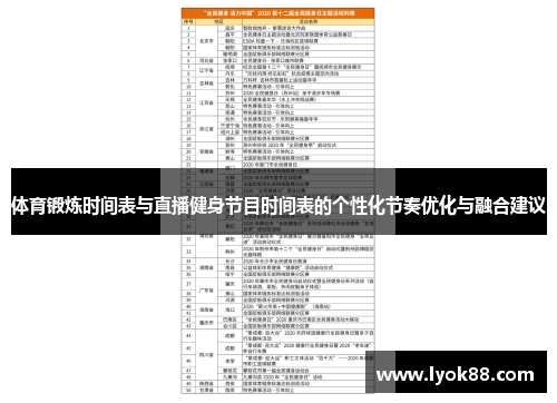 体育锻炼时间表与直播健身节目时间表的个性化节奏优化与融合建议